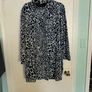 Susan Graver Blue and Black animal print Patterned jacket 2X tunic length